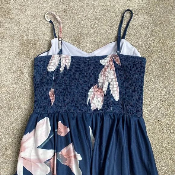 Angashion Floral Fit and Flare Navy Blue Pink Button Down Dress Size S - Picture 9 of 10